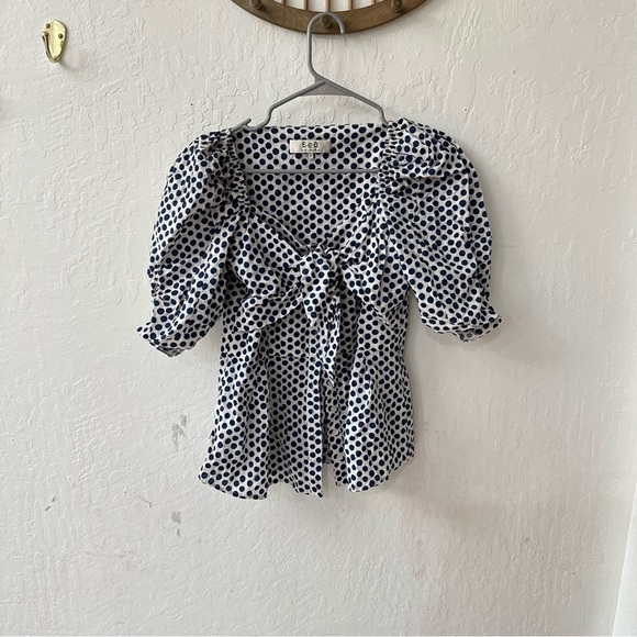 Sea New York 100% Cotton Button Tie Front Puff Sleeve Blouse Size 6 - Picture 10 of 10